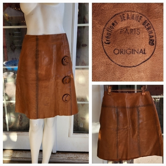 VINTAGE DISTRESSED JEANNE BERNARD PARIS ORIGINAL LEATHER SKIRT - Picture 2 of 10